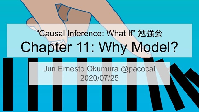 “Causal Inference: What If” 勉強会
Chapter 11: Why Model?
Jun Ernesto Okumura @pacocat
2020/07/25
