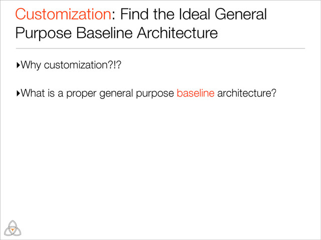 ▸Why customization?!?
▸What is a proper general purpose baseline architecture?
Customization: Find the Ideal General
Purpose Baseline Architecture
