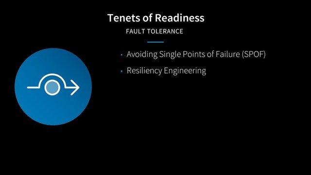 Tenets of Readiness
FAULT TOLERANCE
• Avoiding Single Points of Failure (SPOF)
• Resiliency Engineering
