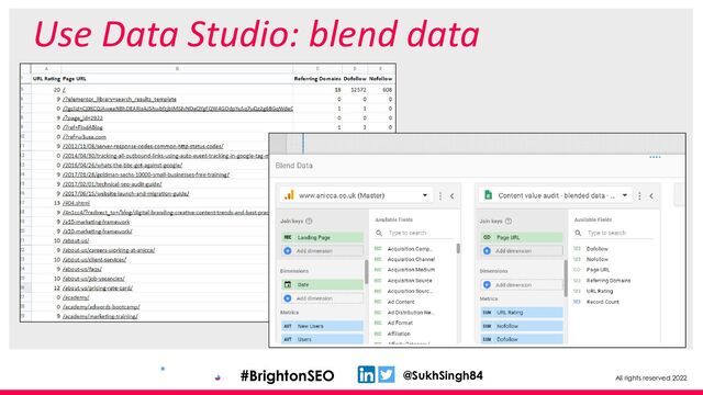 All rights reserved 2022
@SukhSingh84
#BrightonSEO
Use Data Studio: blend data
