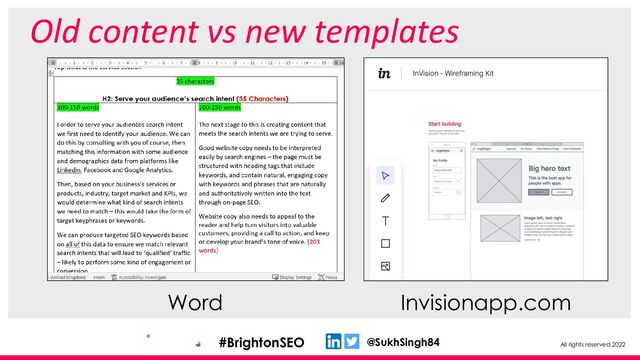 All rights reserved 2022
@SukhSingh84
#BrightonSEO
Old content vs new templates
Word Invisionapp.com
