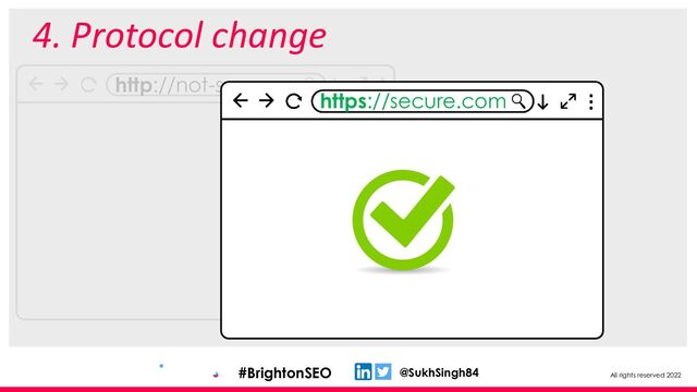 All rights reserved 2022
@SukhSingh84
#BrightonSEO
4. Protocol change
http://not-secure...
https://secure.com
