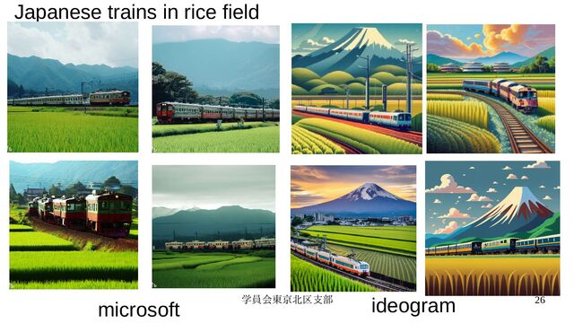 学員会東京北区支部 26
Japanese trains in rice field
microsoft ideogram
