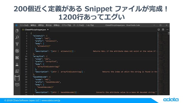 © 2018 CData Software Japan, LLC | www.cdata.com/jp
200個近く定義がある Snippet ファイルが完成！
1200行あってエグい
