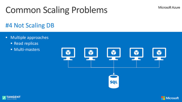 § Multiple approaches
§ Read replicas
§ Multi-masters
Common Scaling Problems
#4 Not Scaling DB

