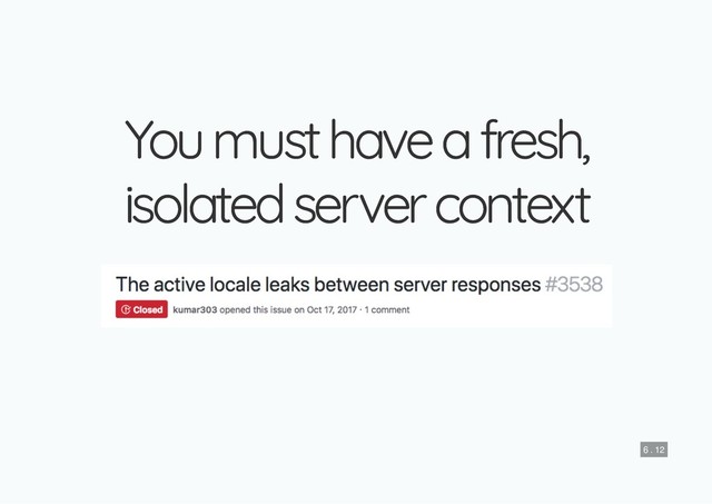 You must have a fresh,
You must have a fresh,
isolated server context
isolated server context
6 . 12
