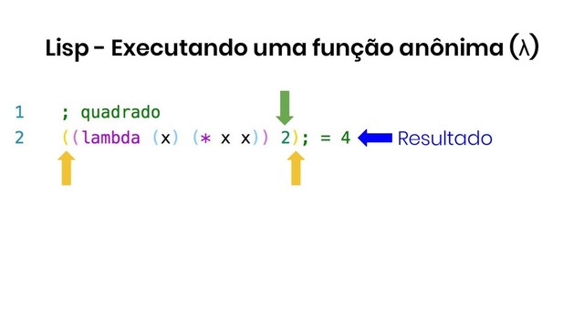 Resultado
Lisp - Executando uma função anônima (λ)

