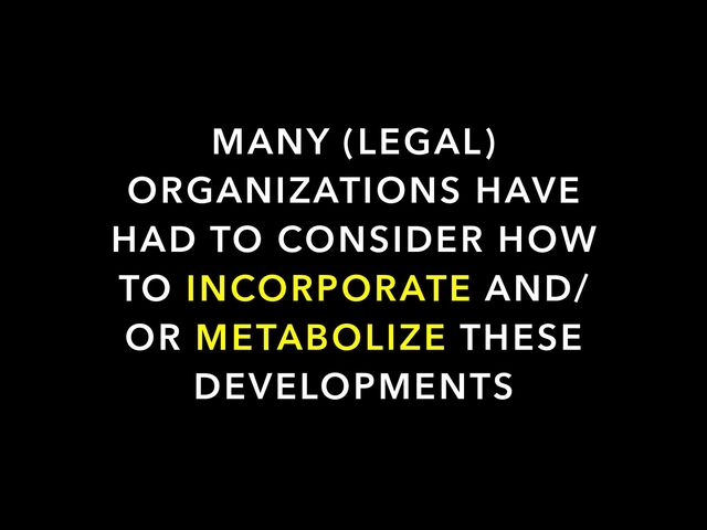 MANY (LEGAL)
ORGANIZATIONS HAVE
HAD TO CONSIDER HOW
TO INCORPORATE AND/
OR METABOLIZE THESE
DEVELOPMENTS

