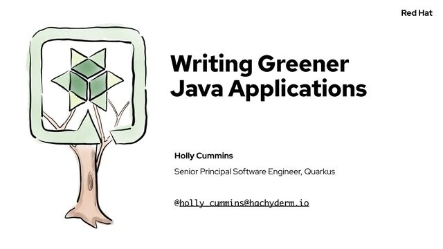 Holly Cummins


Senior Principal Software Engineer, Quarkus


@holly_cummins@hachyderm.io
Writing Greener
Java Applications
Red Hat



