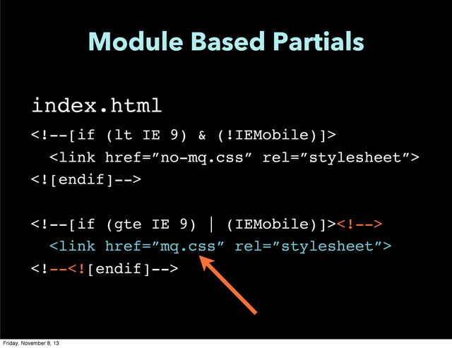 Module Based Partials
index.html




Friday, November 8, 13
