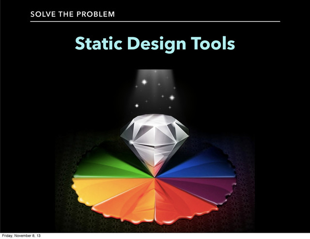 Static Design Tools
SOLVE THE PROBLEM
Friday, November 8, 13

