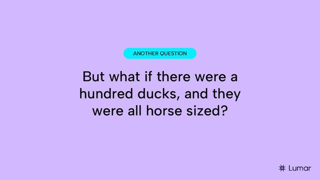 ANOTHER QUESTION
But what if there were a
hundred ducks, and they
were all horse sized?
