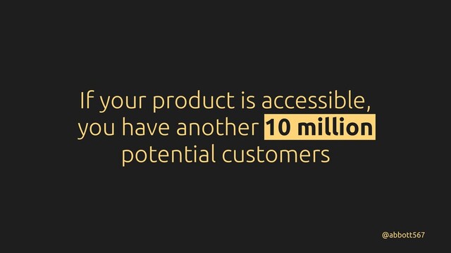 If your product is accessible,
you have another 10 million
potential customers
@abbott567
