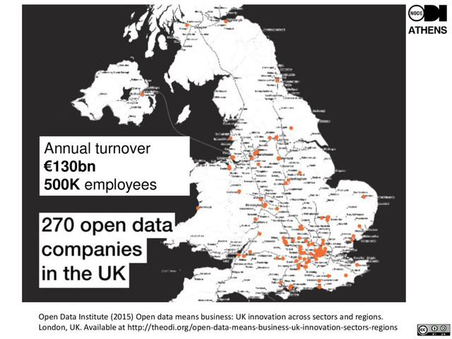 Open Data Institute (2015) Open data means business: UK innovation across sectors and regions.
London, UK. Available at http://theodi.org/open-data-means-business-uk-innovation-sectors-regions
Annual turnover
€130bn
500K employees
