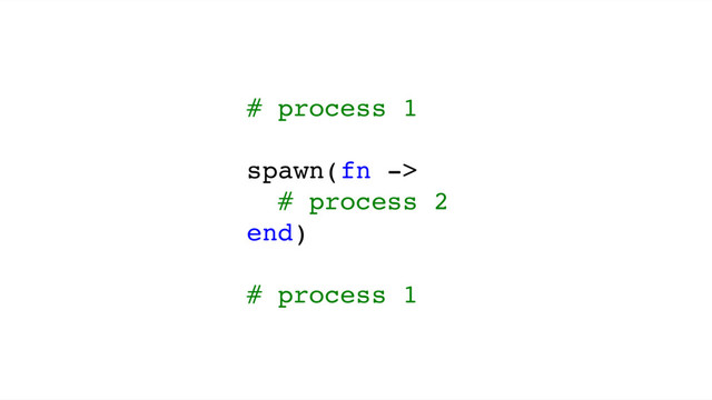 # process 1
spawn(fn ->
# process 2
end)
# process 1
