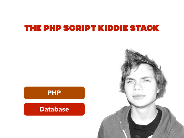 Database
PHP
THE PHP SCRIPT KIDDIE STACK
