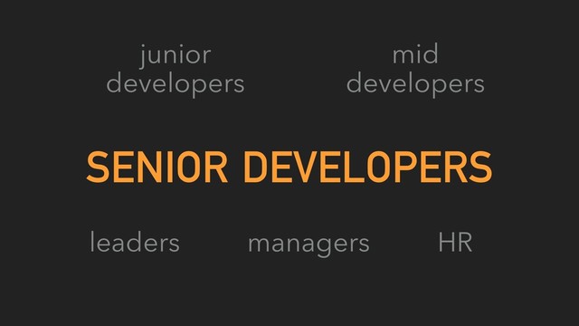 SENIOR DEVELOPERS
junior
developers
mid
developers
leaders managers HR
