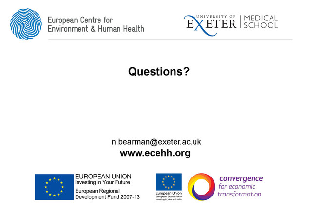 www.ecehh.org
n.bearman@exeter.ac.uk
Questions?

