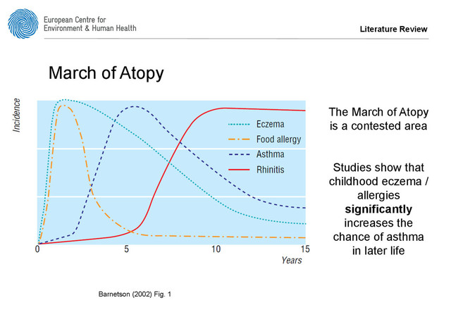 Literature Review
March of Atopy
Barnetson (2002) Fig. 1
The March of Atopy
is a contested area
Studies show that
childhood eczema /
allergies
significantly
increases the
chance of asthma
in later life
