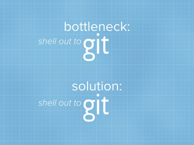 bottleneck:
git
solution:
git
shell out to
shell out to
