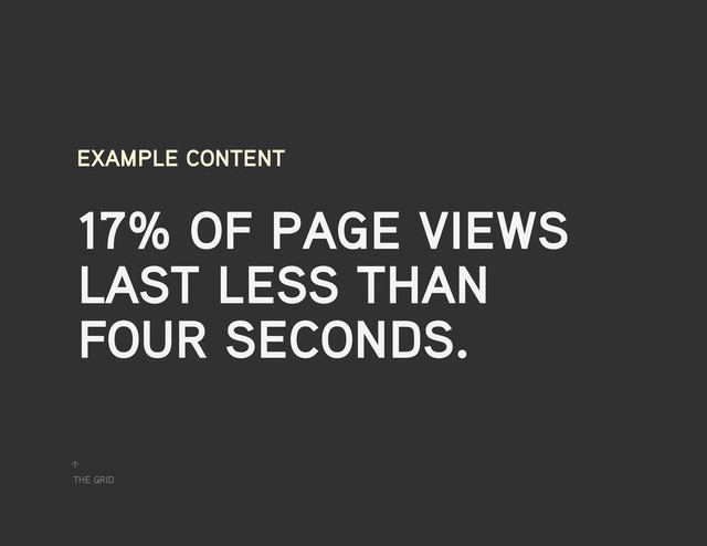 the grid
↑
17% of page views
last less than
four seconds.
example content
