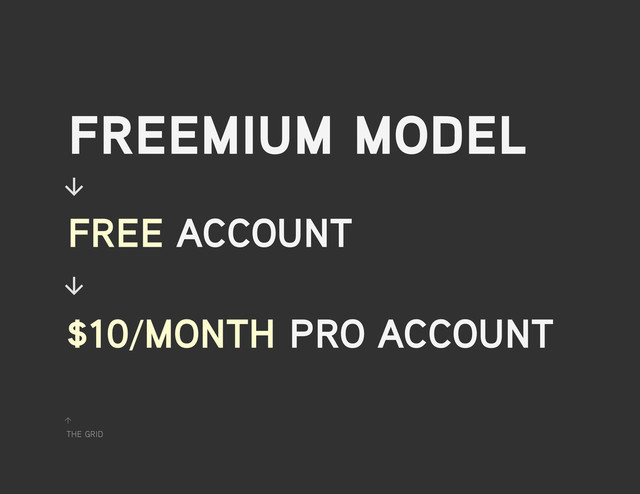 the grid
↑
freemium model
free account
$10/month pro account
↓
↓

