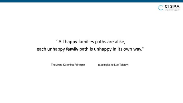 ``All happy families paths are alike,
each unhappy family path is unhappy in its own way.''
(apologies to Leo Tolstoy)
The Anna Karenina Principle
