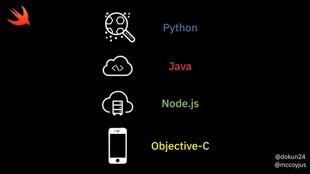 @dokun24
@mccoyjus
Python
Java
Node.js
Objective-C
