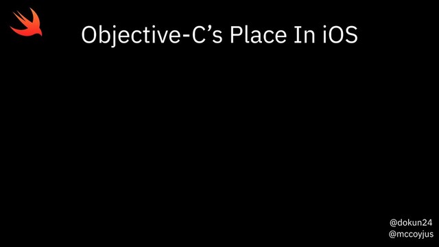 @dokun24
@mccoyjus
Objective-C’s Place In iOS
