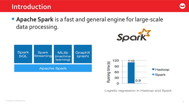 ©2015	  Couchbase	  Inc.	   3	  
Introduction	  
§ Apache	  Spark	  is	  a	  fast	  and	  general	  engine	  for	  large-­‐scale	  
data	  processing.	  
