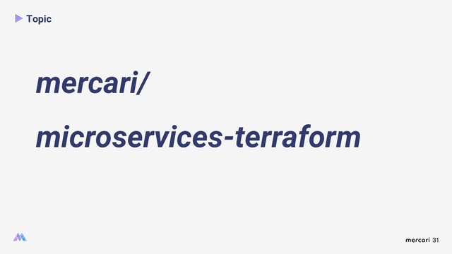 31
Topic
mercari/
microservices-terraform
