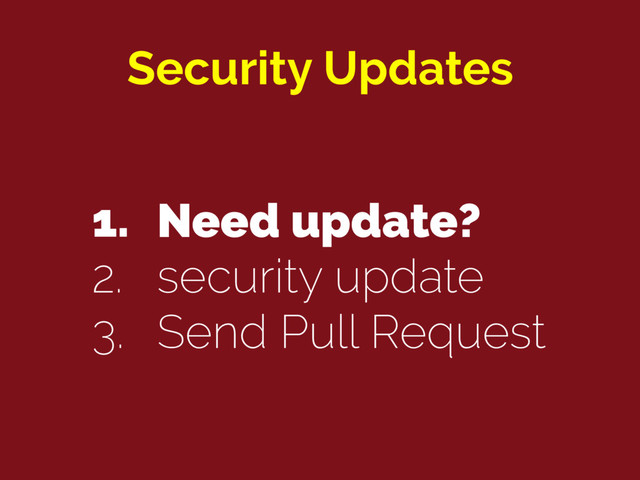 Security Updates
1. Need update?
2. security update
3. Send Pull Request
