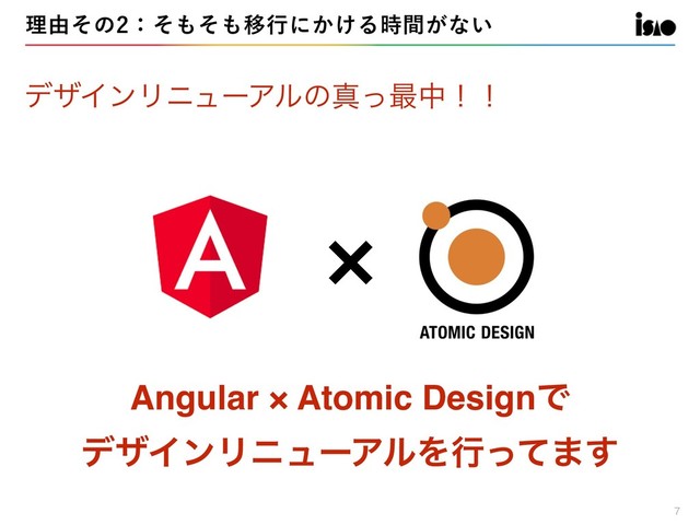 

ཧ༝ͦͷɿͦ΋ͦ΋Ҡߦʹ͔͚Δ͕࣌ؒͳ͍
σβΠϯϦχϡʔΞϧͷਅͬ࠷தʂʂ
Angular × Atomic DesignͰ
σβΠϯϦχϡʔΞϧΛߦͬͯ·͢
º
