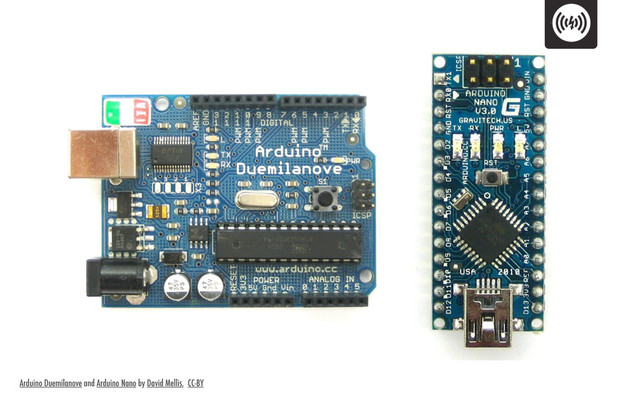 Arduino Duemilanove and Arduino Nano by David Mellis, CC-BY
