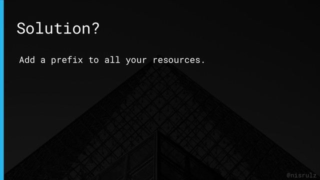 @nisrulz
Add a prefix to all your resources.
Solution?
