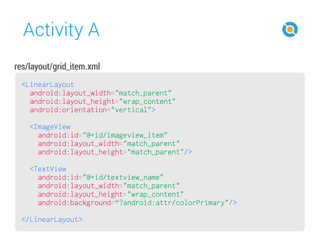 Activity A
44




res/layout/grid_item.xml
