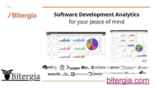 /Bitergia Software Development Analytics
for your peace of mind
bitergia.com
