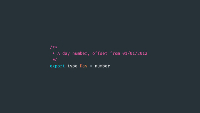 /**
* A day number, offset from 01/01/2012
!"
export type Day = number
