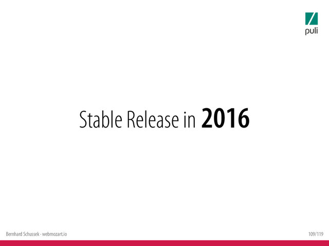Bernhard Schussek · webmozart.io 109/119
Stable Release in 2016

