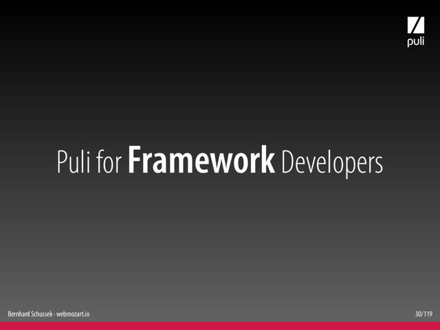 Bernhard Schussek · webmozart.io 30/119
Puli for Framework Developers
