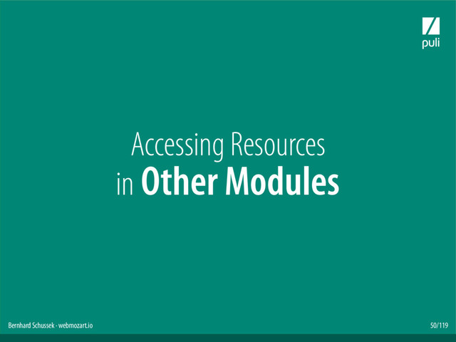 Bernhard Schussek · webmozart.io 50/119
Accessing Resources
in Other Modules
