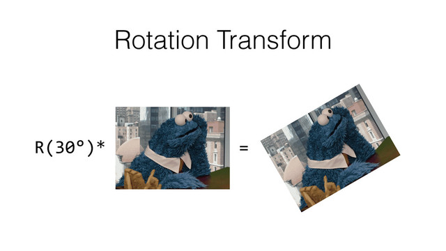 Rotation Transform
R(30°)*	  	  	  	  	  	  	  	  	  	  	  	  	  =	  

