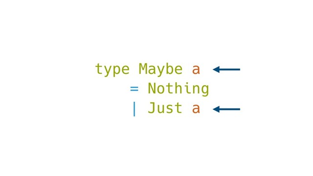 type Maybe a
= Nothing
| Just a
