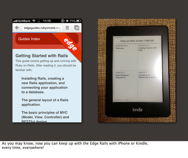 As you may know, now you can keep up with the Edge Rails with iPhone or Kindle,
every time, everywhere!
