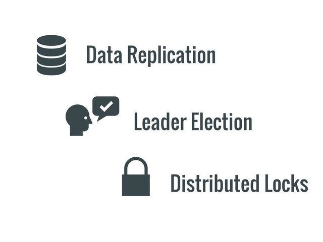 Leader Election
Data Replication
Distributed Locks
