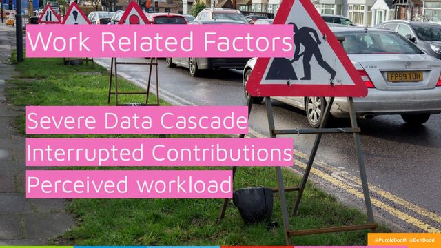 Work Related Factors
Severe Data Cascade
Interrupted Contributions
Perceived workload
@PurpleBooth @BenDodd
