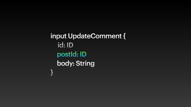 input UpdateComment {
id: ID
postId: ID
body: String
}
