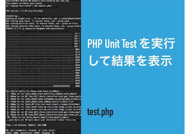 PHP Unit Test Λ࣮ߦ
ͯ݁͠ՌΛදࣔ
test.php
