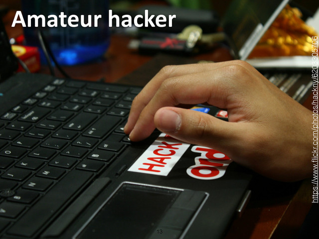 Amateur	  hacker
13
https://www.ﬂickr.com/photos/hackny/6203305706
