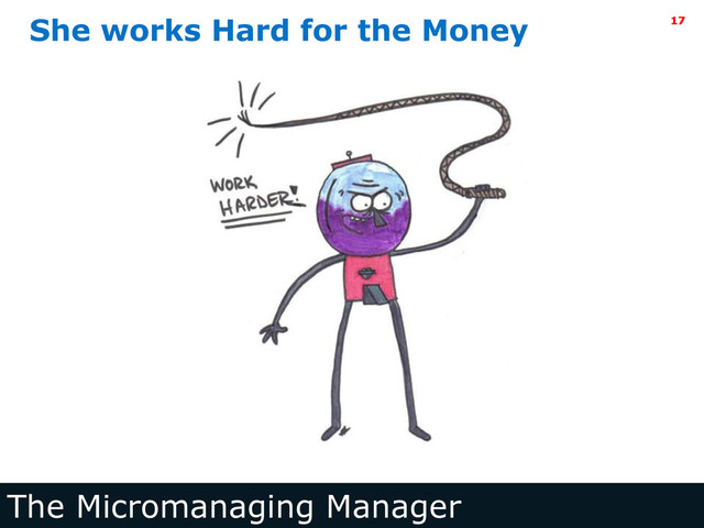 Intel Information Technology
She works Hard for the Money
The Micromanaging Manager
17
